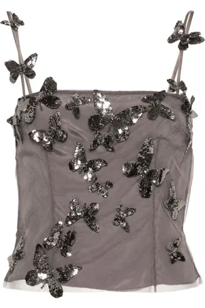 BLUMARINE Sequin butterfly-appliqu?? crop top