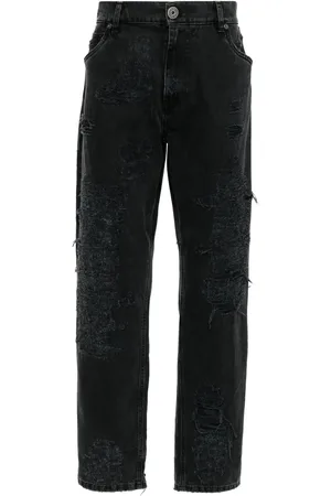 Balmain Distressed mid-rise straight-leg jeans