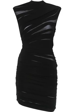 MUGLER Ruched sheer mini dress