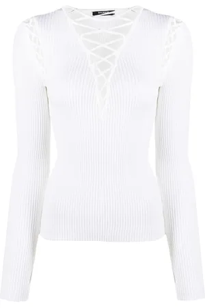 Balmain Lace-up shoulder detail knit top