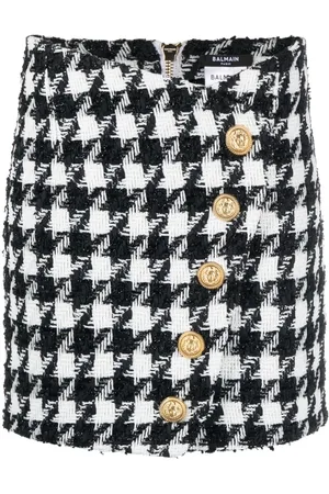 Balmain Houndstooth-pattern buttoned skirt