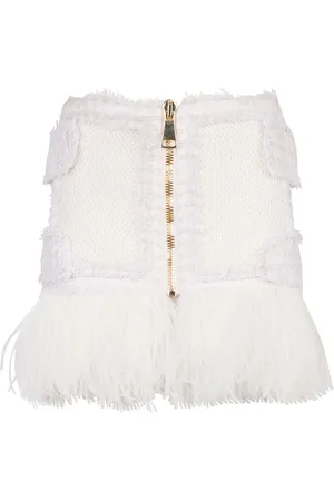 Balmain Tweed and Feather Knit short skirt