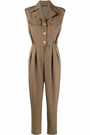Balmain Sleeveless logo-button wool jumpsuit
