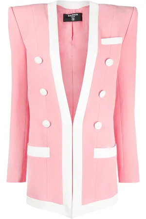 Balmain Contrasting-trim structured-shoulder blazer