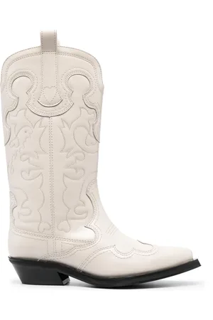 Ganni 40mm embroidered mid-calf western boots