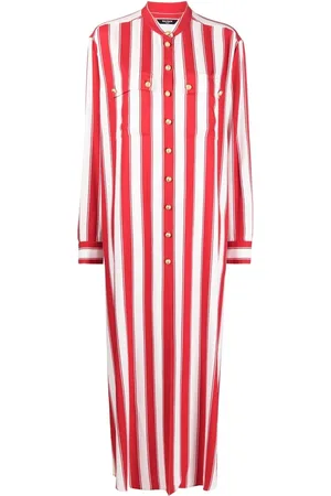 Balmain Band-collar striped shirt dress