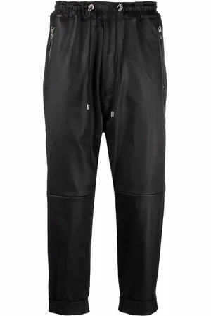 Balmain Drop-crotch leather trousers