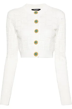 Balmain Pointelle-knit monogram cardigan