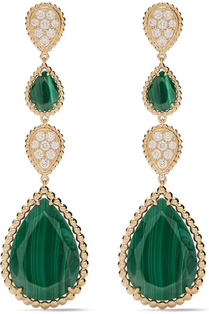 Boucheron 18kt yellow gold Serpent Boh??me malachite and diamond S motif pendant earrings