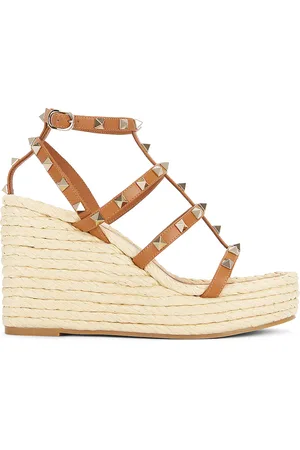 VALENTINO GARAVANI Rockstud Espadrille Wedge in - Beige. Size 37 (also in 41).