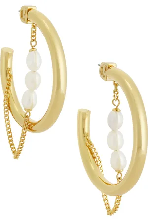 DEMARSON Fresh Water Pearl Miley Hoop Earrings in - Metallic Gold. Size all.