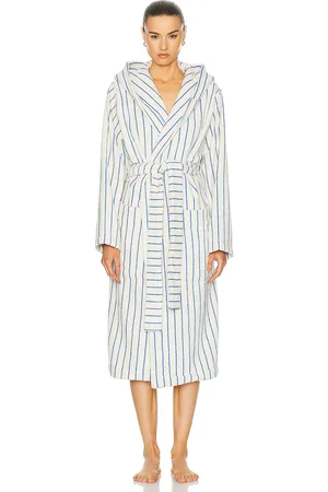 Tekla Hooded Stripe Bathrobe in - White. Size L (also in M).