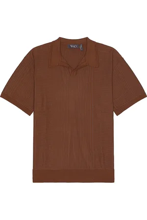WAO Short Sleeve Pattern Knit Polo in - Brown. Size S (also in XL/1X, XS).
