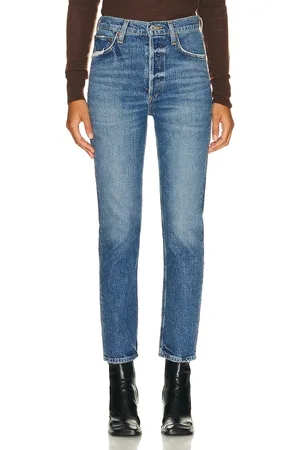 AGOLDE Riley Long High Rise Straight in - Denim-Light. Size 31 (also in 32, 33, 34).