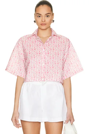 Moncler Cropped Logo Print Short Sleeve Shirt in - . Size 44 (also in ).