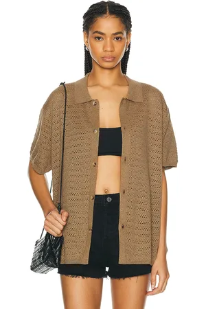 WAO Open Knit Short Sleeve Shirt in - Brown. Size S (also in XS).