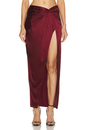 FLEUR DU MAL Silk Twist Knot Skirt in - Burgundy. Size L (also in ).