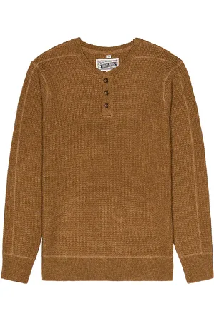 Schott NYC Button Henley Sweater in - Brown. Size L (also in M, S, XL).
