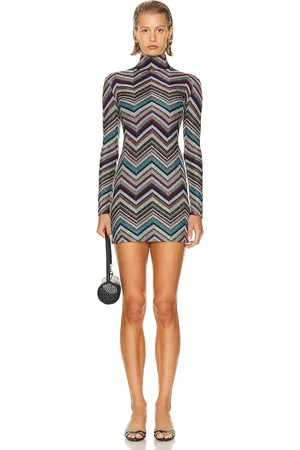 Missoni Long Sleeve Dress In Blue, Red, White, & Nocturnal in Blue Red White & Nocturnal - Multi. Size 40 (also in ).