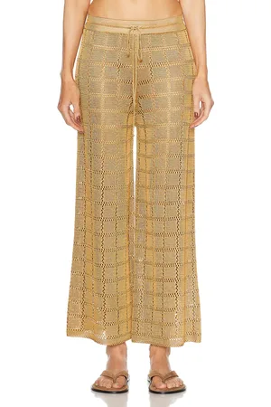 Calle Del Mar Crochet Patchwork Pant in - Brown. Size L (also in M, S).