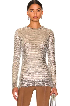 Burberry Embroidered Long Sleeve Top in - Metallic Silver. Size 6 (also in ).
