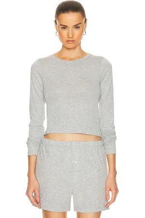 ÉTERNE Long Sleeve Baby Tee in - Grey. Size S (also in XL, XS).