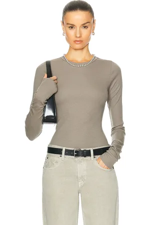 ÉTERNE Long Sleeve Fitted Top in - Taupe. Size L (also in XL).
