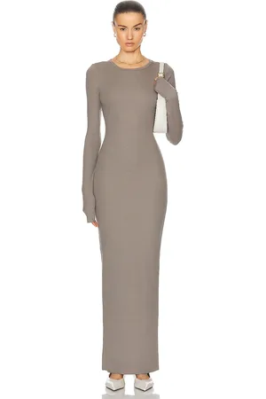 ÉTERNE Long Sleeve Crewneck Maxi Dress in - Taupe. Size XS (also in ).