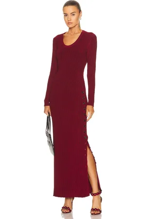 Alaïa Shiny Rib Dress in - Burgundy. Size 34 (also in 46).