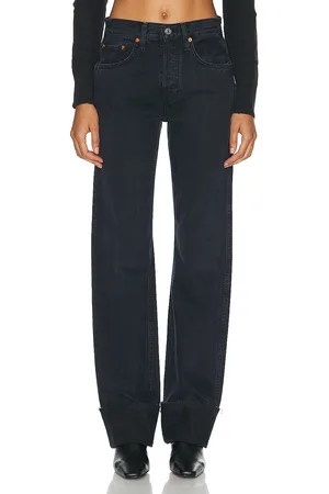 RE/DONE High Rise Loose Long in - Denim-Dark. Size 32 (also in ).