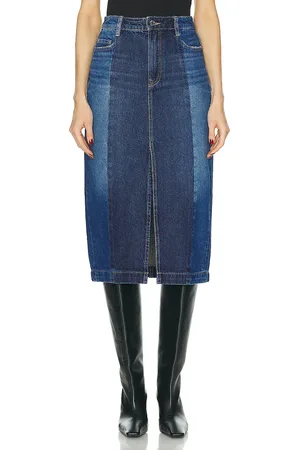 GRLFRND Robin Seamed Tonal Midi Skirt in - Denim-Medium. Size 24 (also in 23, 25, 26, 29).