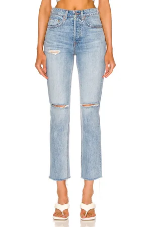 GRLFRND Karolina High Rise Straight Crop in - Denim-Light. Size 29 (also in ).