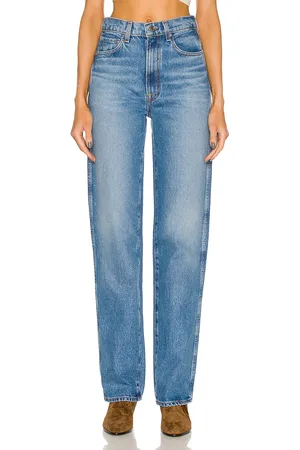 GRLFRND Sara Super High Rise Slim Straight in - Denim-Medium. Size 23 (also in 24, 25, 26, 27, 28, 29, 30, 31).