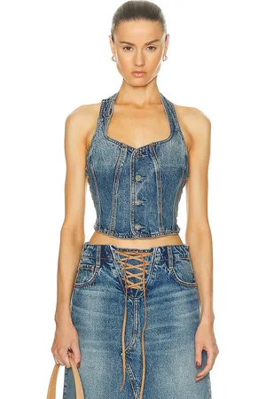 GRLFRND Phoebe Laced Halter Top in - Denim-Medium. Size M (also in S).