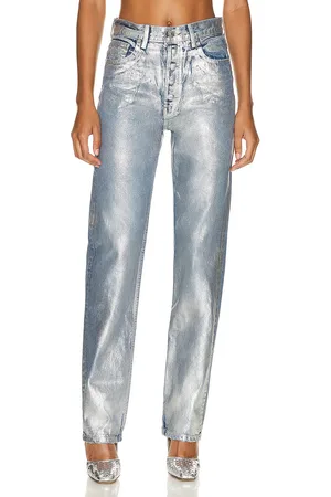 EB DENIM High Rise Straight in - Metallic Silver. Size 23 (also in 24, 25, 27, 28, 29, 30).
