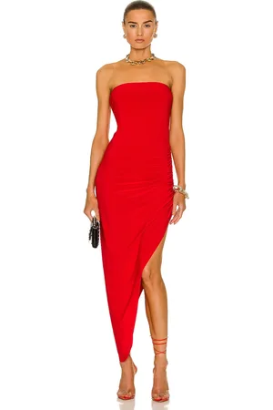 Norma Kamali Strapless Side Drape Gown in - Red. Size L (also in M, S, XL).