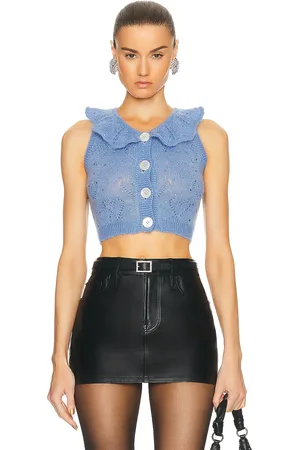 Alessandra Rich Knitted Mohair Top in - Baby Blue. Size 36 (also in 40).