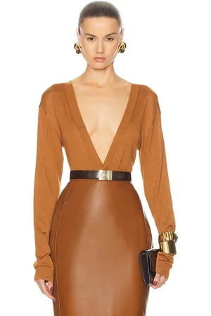 Saint Laurent V-neck Bodysuit in - Burnt Orange. Size L (also in M, S).