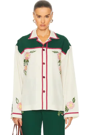 BODE Prarie Rose Overshirt in - Cream. Size XXS (also in M).