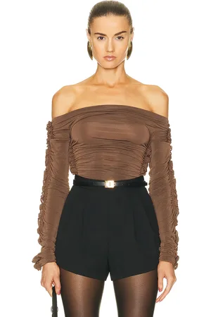 Saint Laurent Off the Shoulder Bodysuit in - Brown. Size M (also in S, XS).