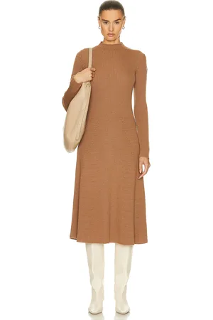 Moncler Long Sleeve Midi Dress in - Tan. Size M (also in S, XS).