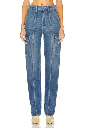 GRLFRND Harper High Rise Slim Cargo in - Denim-Medium. Size 24 (also in ).