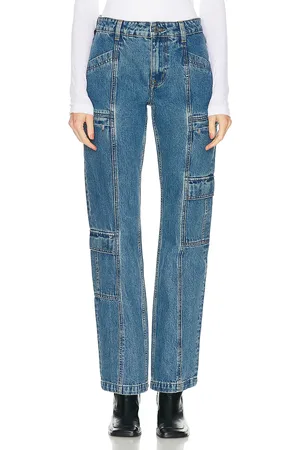 GRLFRND Naomi Low Rise Slim Cargo in - Denim-Medium. Size 23 (also in 24, 25, 26, 27).