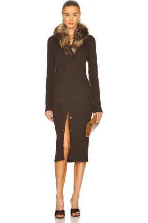 Saint Laurent Long Sleeve Midi Dress in Marron Beige & Noir - Brown. Size M (also in L).