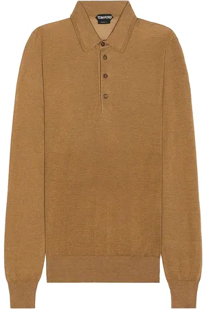 Tom Ford Piquet Long Sleeve Polo In in - Brown. Size 52 (also in ).
