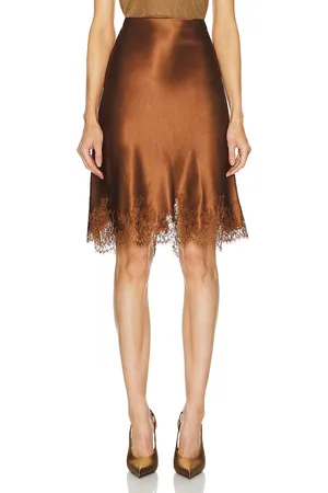 Saint Laurent Satin Lace Skirt in - Rust. Size 36 (also in 38, 40, 42).
