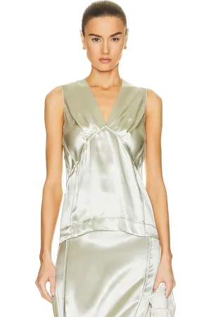 Bottega Veneta Ruffle Satin Blouse in - Mint. Size 40 (also in 36).