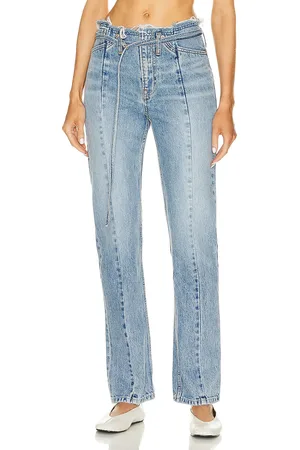 GRLFRND Adriana Belted Frayed Waist Slim Straight in - Denim-Light. Size 23 (also in 24).
