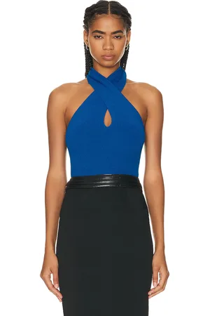 Alaïa Halter Bodysuit Top in - Blue. Size 34 (also in 40, 42).