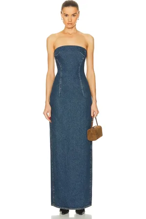 GRLFRND Lena Column Dress in - Denim-Dark. Size S (also in XS, XXS).